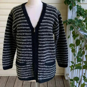 Jones NY Sport Wool & Mohair Blend Cardigan Sweater M Full Zip Hand Chunky Knit